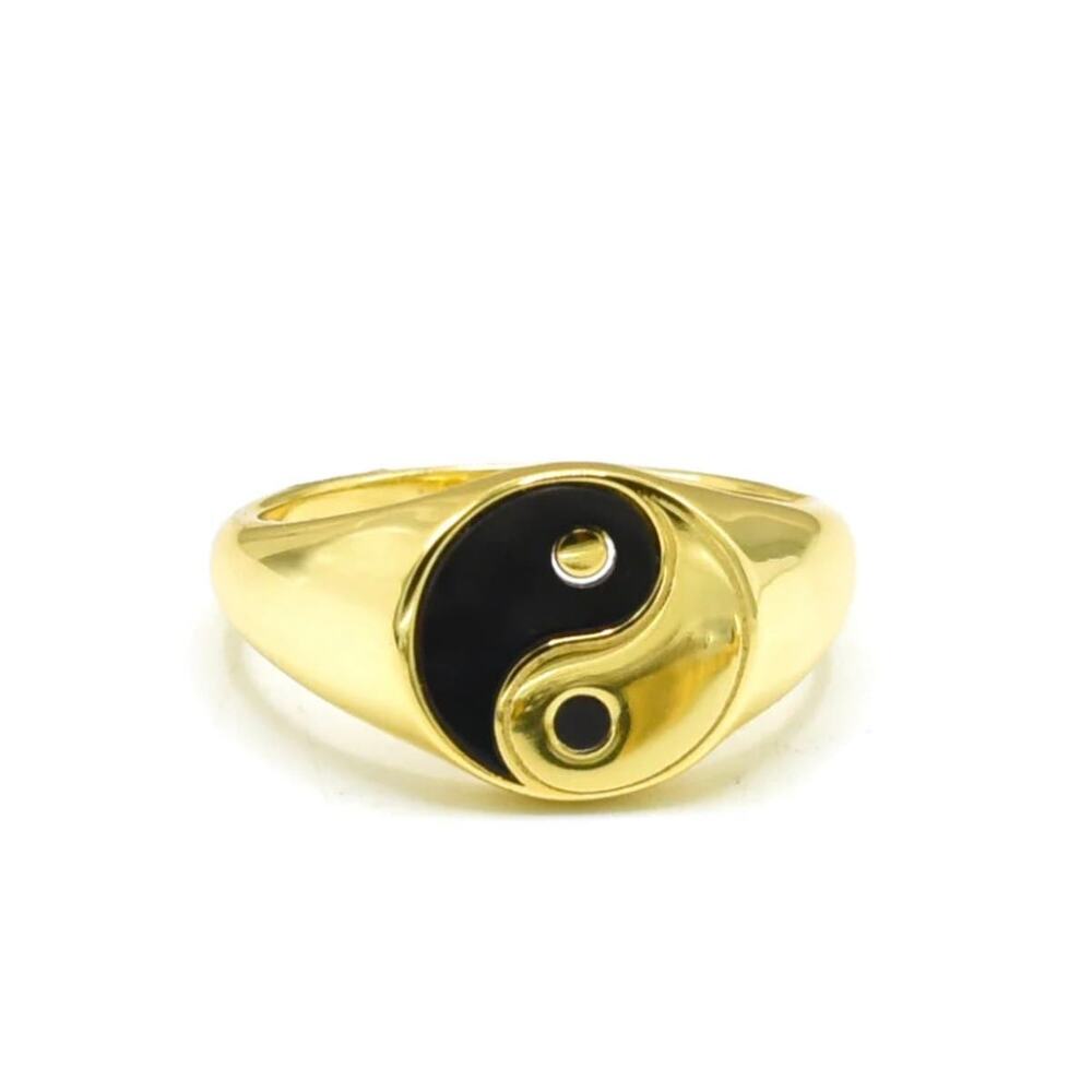 Yin Yang Ring Gold and Black Size 7 Balance Symbol Jewelry